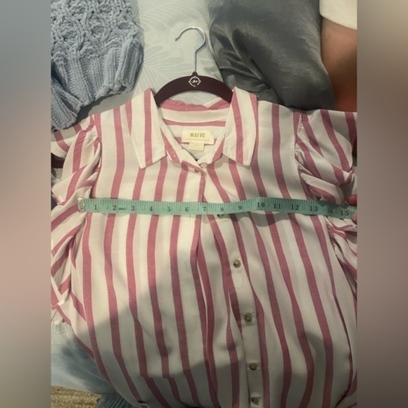 Anthropologie Maeve Fairhope Striped Button Down Flutter Blouse in Pink - Picture 14 of 14